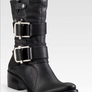 Leather Mid-calf Moto Boot